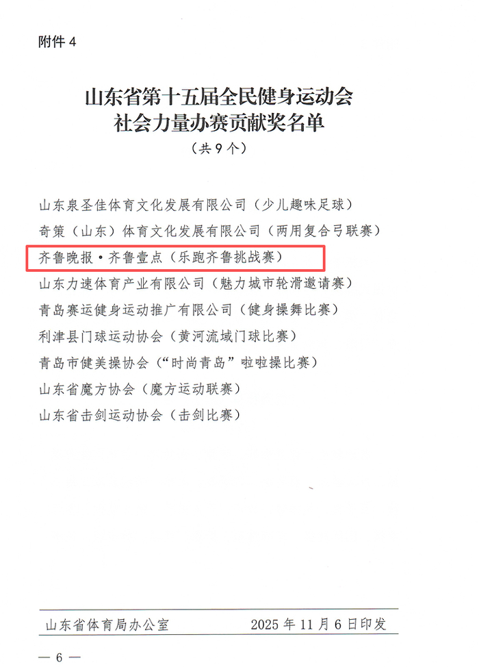 开云体育平台-齐鲁晚报·齐鲁壹点获第十五届全民健身运动会社会力量办赛贡献奖|山东省|赛事|公益_新浪新闻